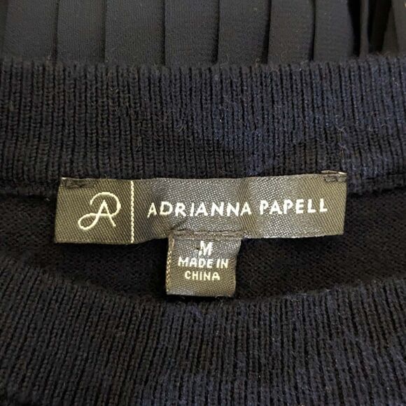Adrianna Papell Navy Blue Women's MED Fine Knit Sweater Sheer Chiffon Back - Picture 6 of 8